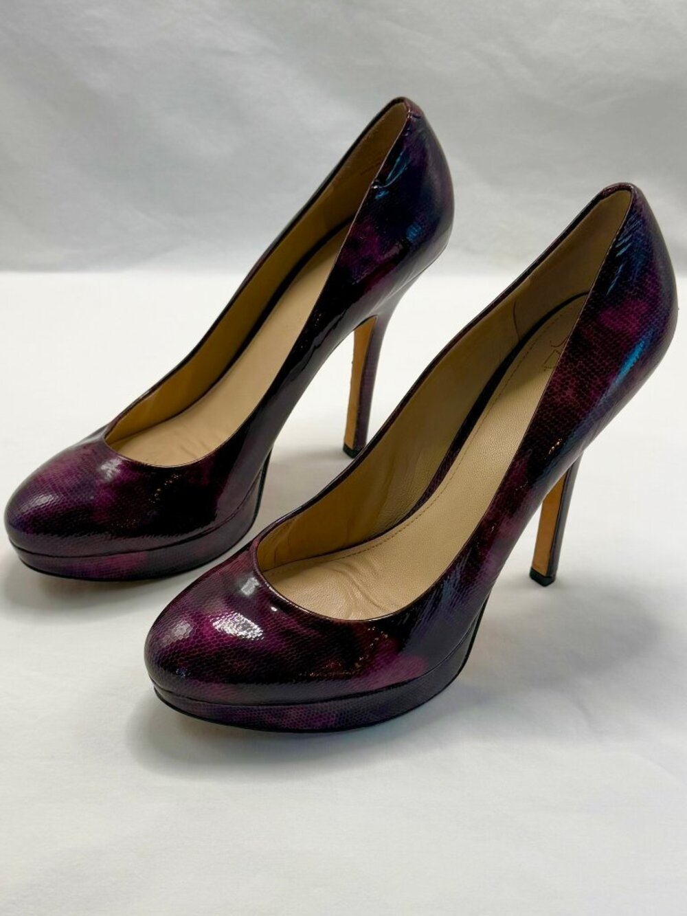 Joan & David Collection Flipp Platform Pump Snakeskin Purple sz 7.5 4.75" high